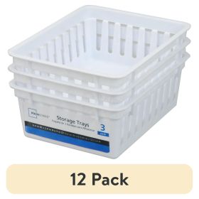 (12 pack) Square Mini Plastic Storage Tray Organizers, Stackable Drawer Organizer Bins for Kitchen, Desk, Bathroom and Vanity Organization, White