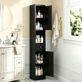 71 Inch Tall Bathroom Storage Cabinet, 5-Tier Narrow Metal Cabinet with 2 Doors & Adjustable Shelves, Freestanding Cabinet for Space Saving in Ki