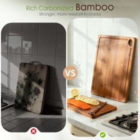 Deep-Carbonized Bamboo Cutting Boards for Kitchen with Wood Storage Stand