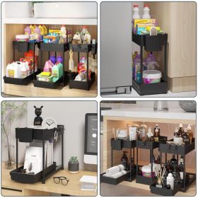 3 Pack Under Sink Organizers,2-Tier Multi-Use Kitchen and Bathroom Organizers and Storage with Sliding Drawers,Bathroom Cabinet Organizer (Black