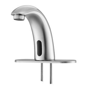 Touchless Bathroom Sink Faucet, Automatic Motion Sensor Restroom Toilet Faucet with Hole Cover Plate, Battery Operated