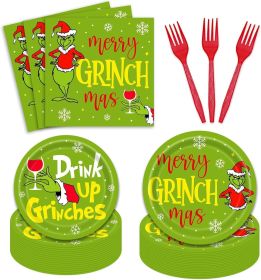 96Pcs Grinchmas Party Supplies Merry Christmas Whoville Winter Holiday Paper Plates and Napkin Tableware Set Xmas Gift for 24 Guests