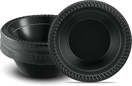 100 PCS Black Plastic Bowls Light Weight 12 oz Plastic Soup Bowls Black Salad Plates Disposable for Party and Wedding