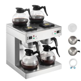 Commercial Drip Coffee Maker, 24 Cups Coffee-Maker Machine with 4 Glass Carafes and 4 Decanter Warmer Plates, Stainless Steel Dual-Head Coffee Br