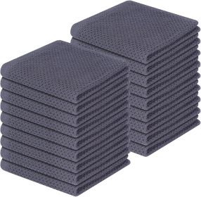 100% Cotton Waffle Weave Kitchen Dish Cloths, Ultra Soft Absorbent Quick Drying Dish Towels, 12 x 12 Inches, 18-Pack, Dark Grey