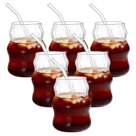 6 Pcs 19 Ounce Glass Straw Cup, Coffee Cup, Milk Cup, Juice Cup, Cold Drink Cup, Tea Cup, Water Cup, Office Cup, Striped Cloud Cup (Option: 6Pcs)