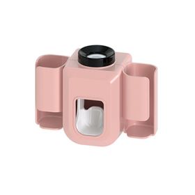 1pc Electric Toothbrush Holder Couple Toothbrush Holder Lazy Person Automatic Toothpaste Squeezing Device Wall Mounted Non Perforated Toothpaste (Color: Pink, Items: Toothpaste Toothbrush Holder)