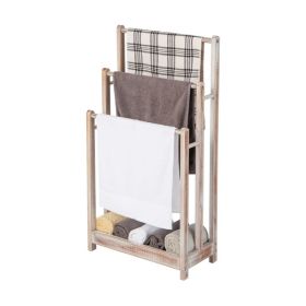 Bathroom Freestanding Towel Rack with Storage Shelf (Color: Washed White, Type: Bathroom Accessories)